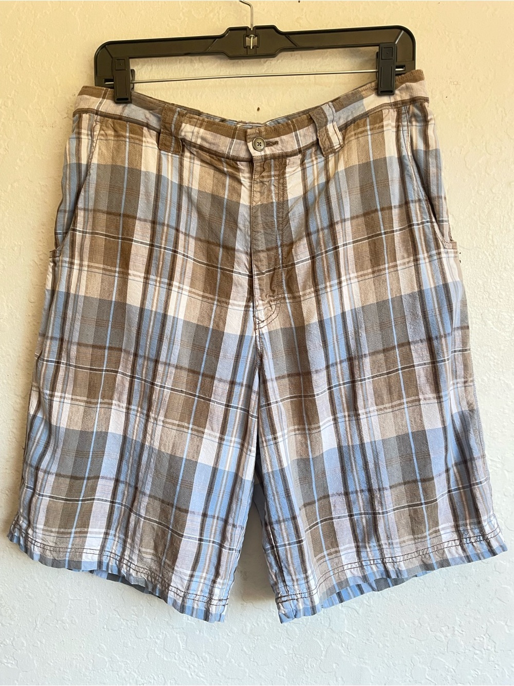 Tommy Bahama Blue and Brown Plaid Flat Front Chino Shorts